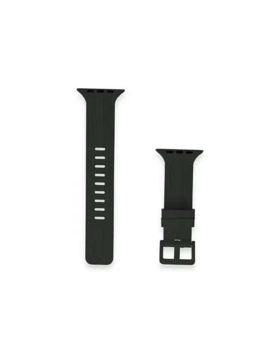 Apple Watch 38mm Kr408 Çizgili Silikon Kordon (saat Değildir) - Siyah