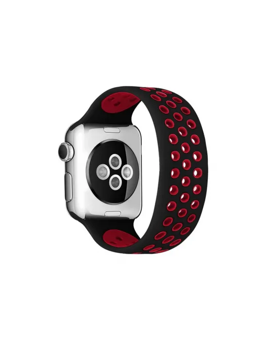Apple Watch 42mm Ayarlı Delikli Silikon Kordon (saat Değildir) - Siyah-kırmızı