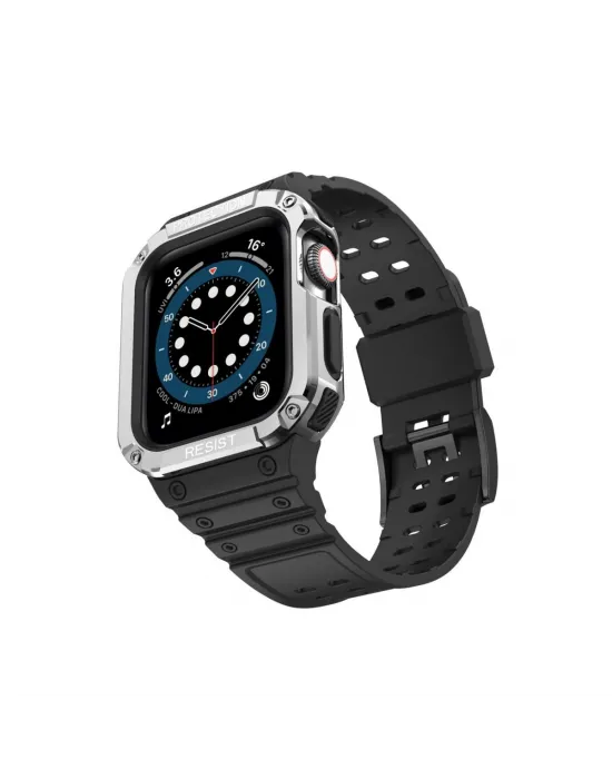 Apple Watch 42mm Kr401 Silikon Kordon (saat Değildir) - Siyah-gümüş
