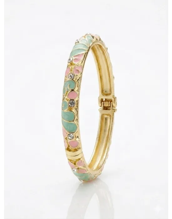 AQua Petal Pembe  & Su Yeşili Mine İşlemeli Kelepçe Bileklik - Kbl0451