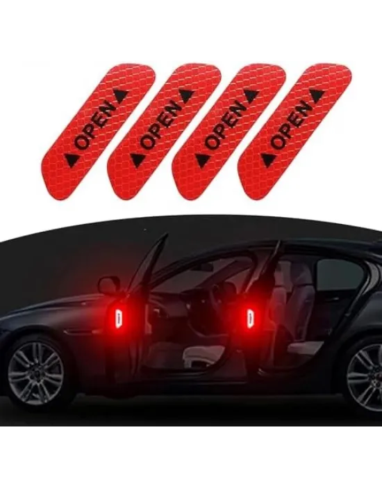 Araba Kapı Açık Uyarı Reflektörü Etiket Sticker 4lü 9.5x2.5cm Kırmızı