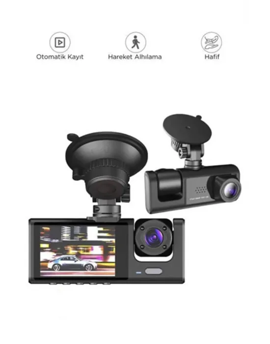 Araç İçi 1080p 3 Kameralı Lcd Ekranlı Gece Görüşlü , G-sensör , Geri Görüş Kamera