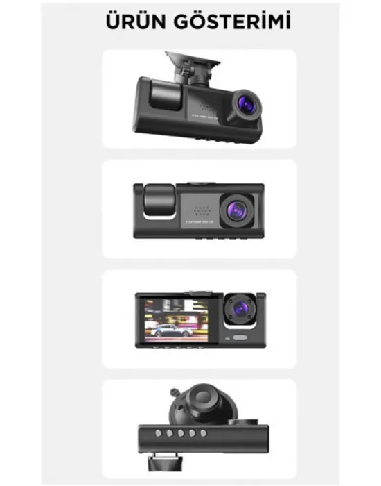 Araç İçi 1080p 3 Kameralı Lcd Ekranlı Gece Görüşlü , G-sensör , Geri Görüş Kamera