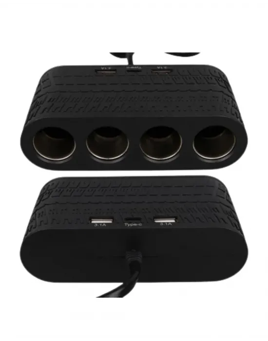 Araç İçi Güç Dağıtıcı 4 Çakmaklık 2 Usb 1 Type C Şarj Ünitesi