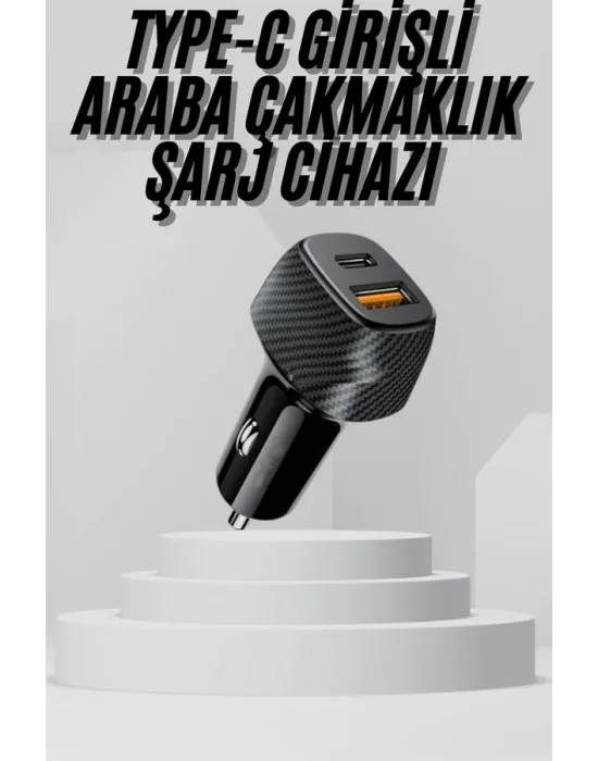 Araç İçi Şarj Cihazı 38w Güç Kapasiteli Type-c Girişli Araba Çakmaklık