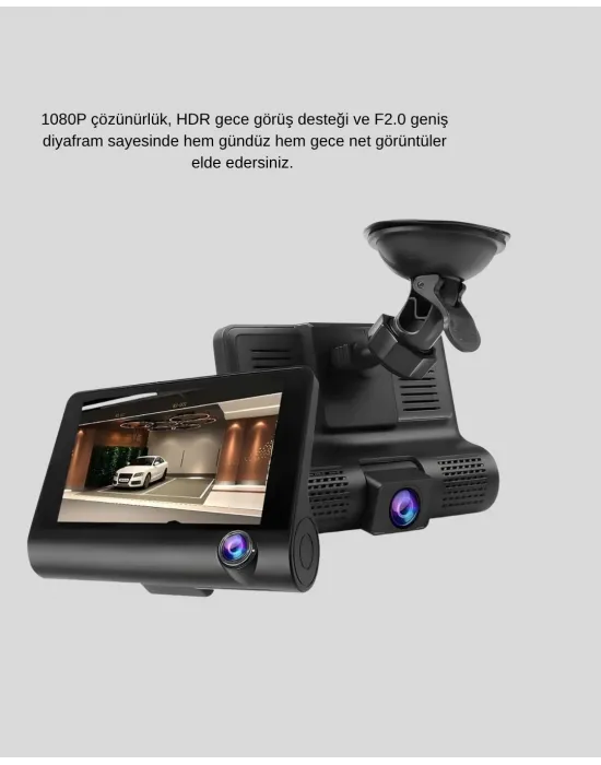 Araç Kamerası 3’lü Full Hd Dvr 1080p Gece Görüşlü Ve G-sensörlü