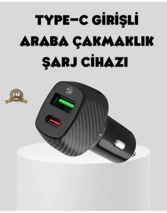 Araç Tipi Hızlı Şarj Adaptörü Type-c Pd Usb Çift Port Kompakt