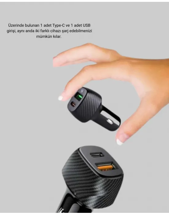 Araç Tipi Hızlı Şarj Adaptörü Type-c Pd Usb Çift Port Kompakt
