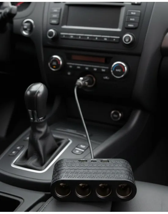 Araçlar İçin 4’lü Çakmak Çoklayıcı Type C Usb Ve Koruma Sistemli
