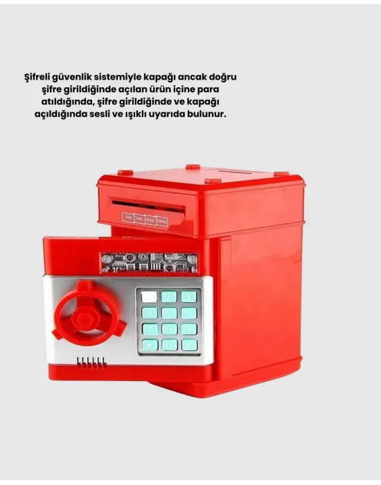 Atm Görünümlü Kırmızı Elektronik Şifreli Kumbara