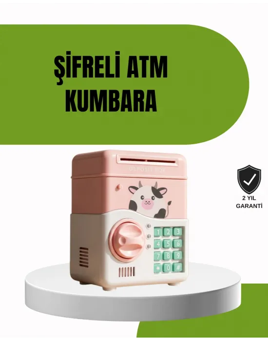 Atm Tasarımlı Pembe Işıklı Sesli Çocuk Kumbarası