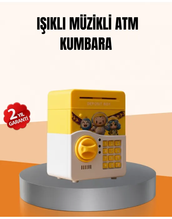Atm Tasarımlı Sarı Işıklı Sesli Elektronik Kumbara