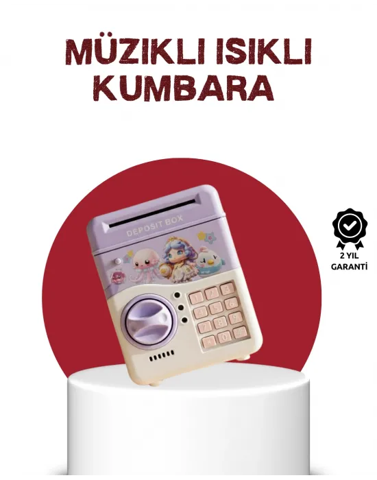 Atm Tasarımlı Şifreli Işıklı Çocuk Kumbarası Mor