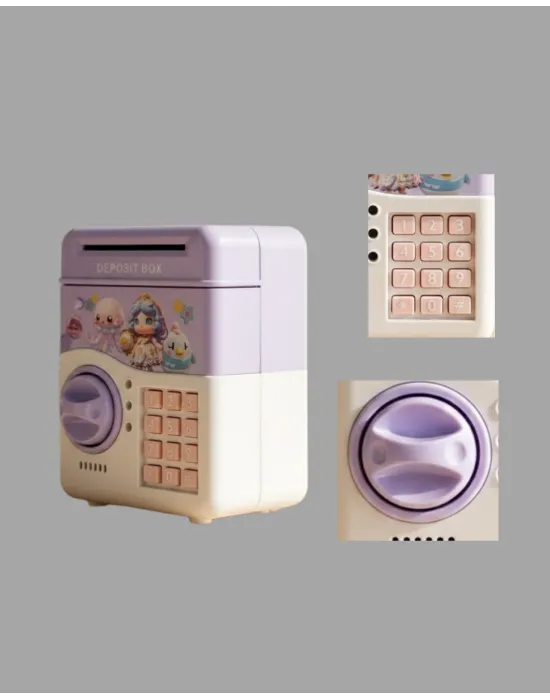 Atm Tasarımlı Şifreli Işıklı Çocuk Kumbarası Mor