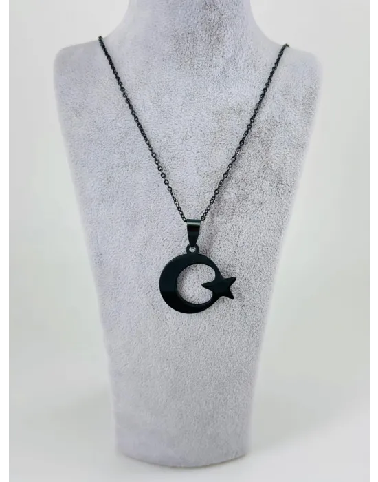 Ay Yıldız Figürlü Çelik Erkek Kolye - Ekl0089