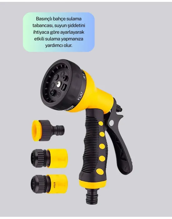Ayarlanabilir Basınçlı 8 Modlu Bahçe Sulama Tabancası Hortum Aparatı