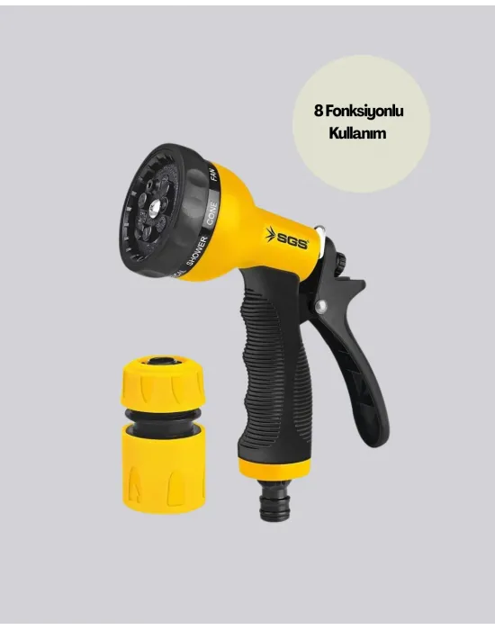 Ayarlanabilir Basınçlı 8 Modlu Bahçe Sulama Tabancası Hortum Aparatı