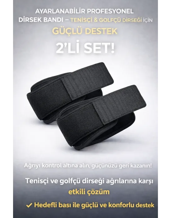 Ayarlanabilir Profesyonel Dirsek Bandı 2’li Set – Tenisçi & Golfçü Dirseği İçin Güçlü Destek