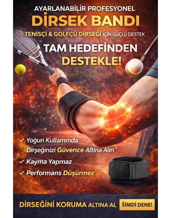 Ayarlanabilir Profesyonel Dirsek Bandı – Tenisçi & Golfçü Dirseği İçin Hedef Odaklı Güçlü Destek