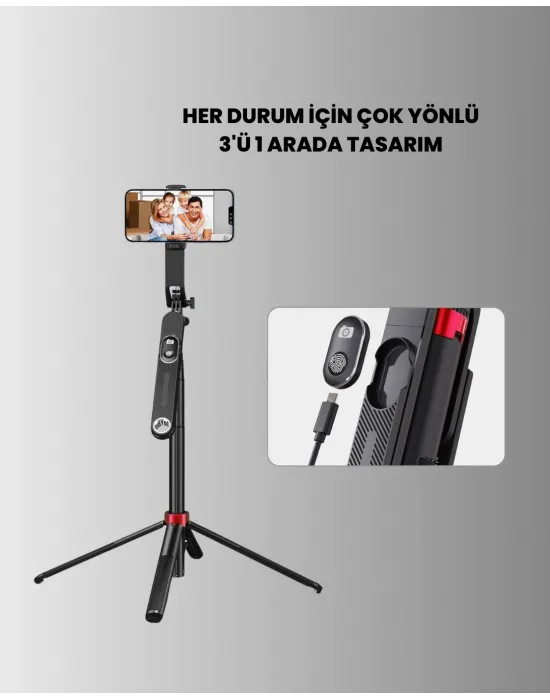 Ayarlanabilir Telefon Tripodu Selfie Stick Çok Açılı Çekim