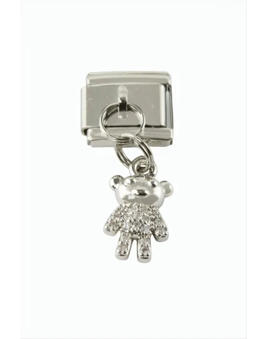 Ayıcık Zirkon Taşlı Sallatılı Çelik Charm