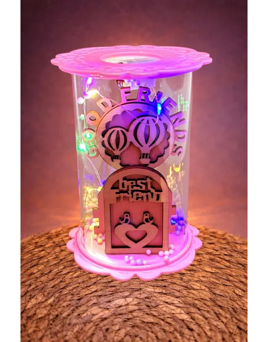Balon Kuş Ahşap Işıklı Led Fanus