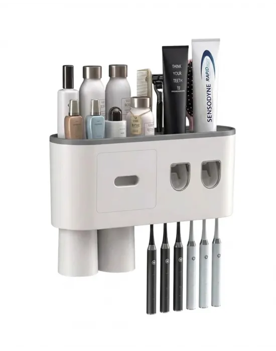 Banyo Organizer Diş Fırçası Tutucu Çift Dispenserli Raflı Çekmeceli