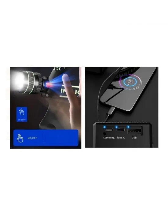 Bedotech Bd-9 60w Tg + Smd Led Alüminyum Alaşımlı Zoomlu Type-c Şarjlı Sensörlü Kafa Feneri