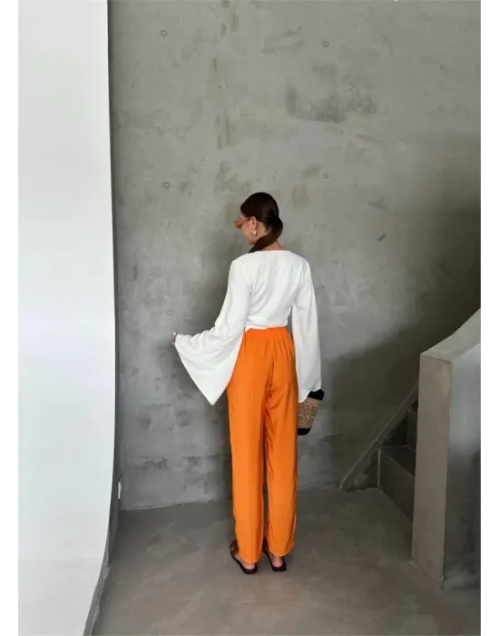 BEL LASTİK DETAYLI MODAL KUMAŞ PANTOLON - Orange
