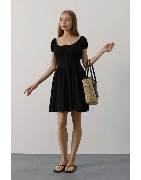 Beli Korseli Mini Elbise - Siyah