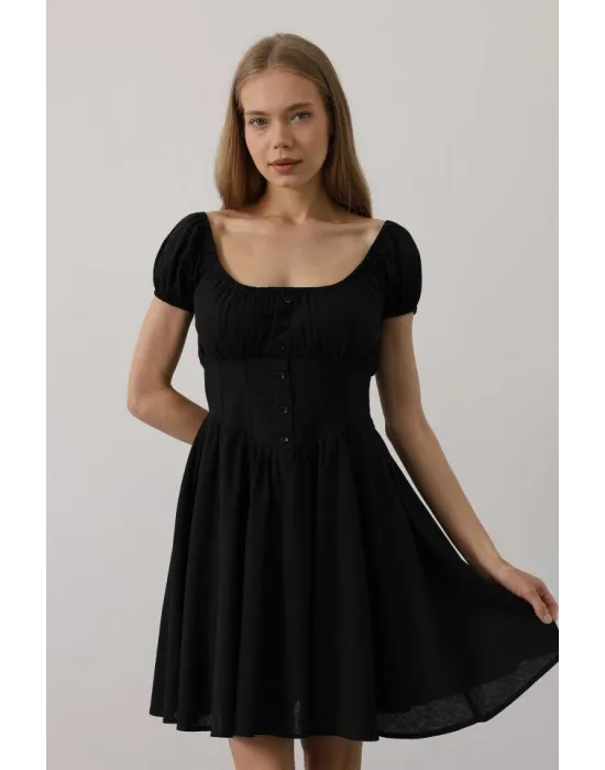 Beli Korseli Mini Elbise - Siyah