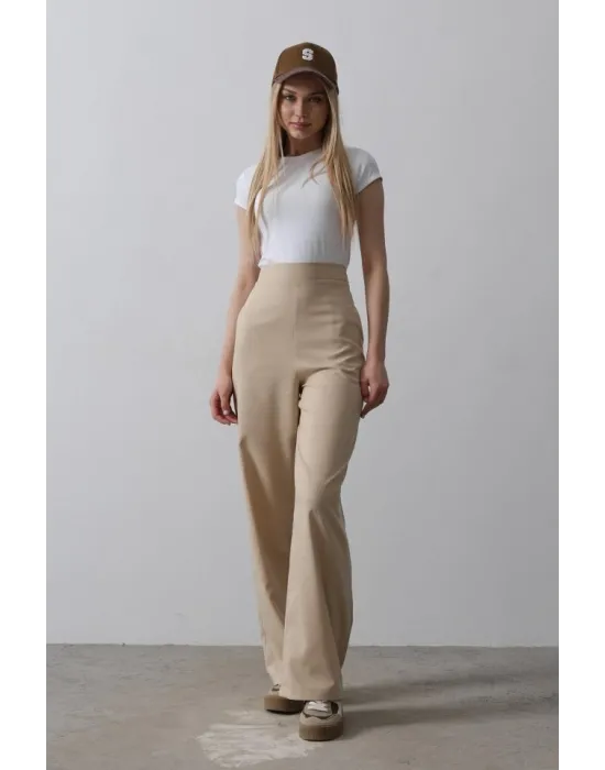 Beli Yarım Lastikli Palazzo Pantolon - Camel