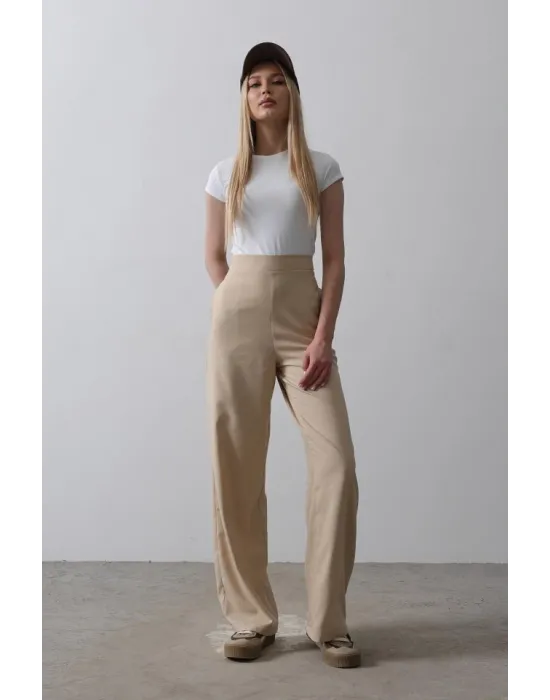 Beli Yarım Lastikli Palazzo Pantolon - Camel
