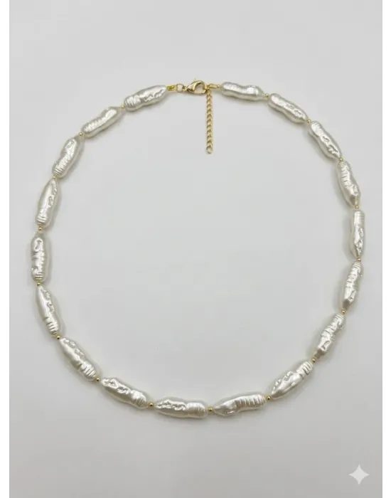 Beyaz Barok İnci  Kolyeler 40+5 Cm  - Kl0306