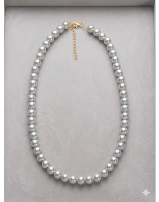 Beyaz Cam İnci  Kolyeler 40+5 Cm  - Kl0300