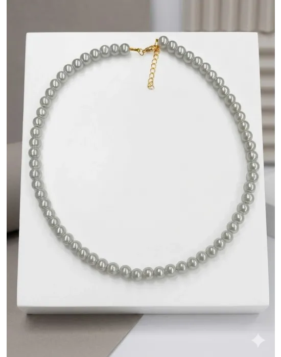 Beyaz Cam İnci  Kolyeler 40+5 Cm  - Kl0301