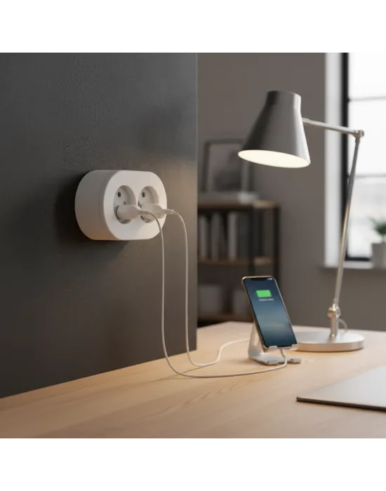 Beyaz İkili Sıva Üstü Dekoratif Topraklı Elektrik Prizi