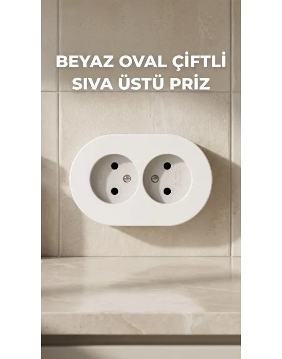Beyaz İkili Topraklı Priz Duvar Tipi Modern Tasarım