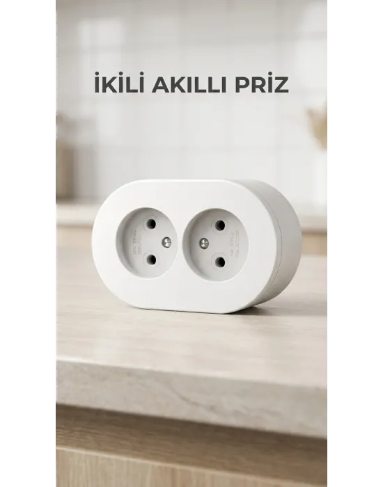 Beyaz Renk Çift Girişli Sıva Üstü Topraklı Duvar Prizi