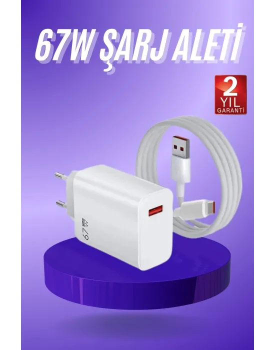 Beyaz Ultra Plus Hızlı Şarj Seti Şarj Adaptörü Ve Kablosu 67w