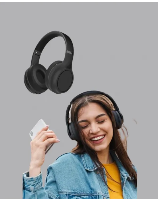 Bluetooth 5.0 Siyah Kablosuz Kulaklık 18 Saat Batarya Katlanabilir Tasarım