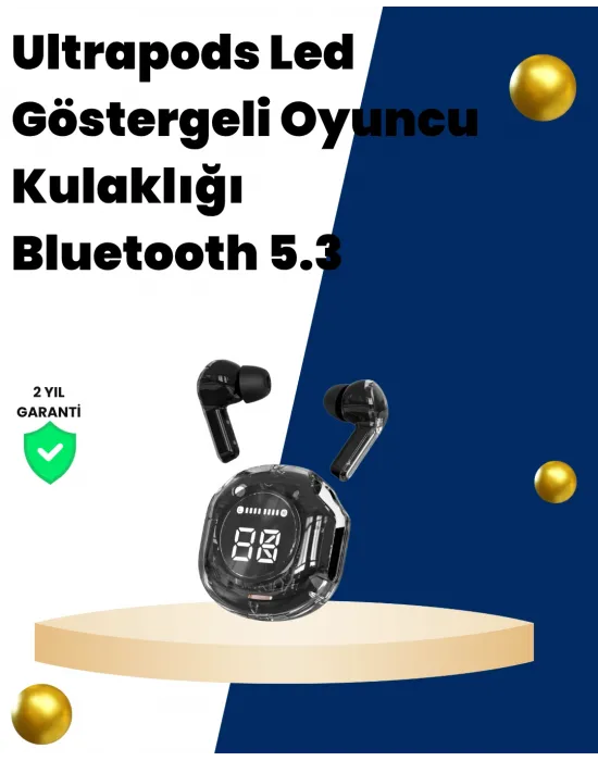 Bluetooth 5.3 Kablosuz Kulaklık 30mm Sürücü Led Ekranlı Mikrofonlu