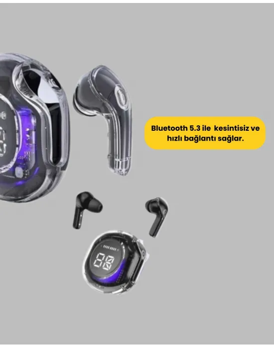 Bluetooth 5.3 Kablosuz Kulaklık 30mm Sürücü Led Ekranlı Mikrofonlu
