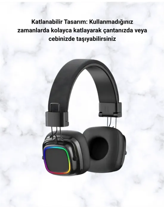 Bluetooth 5.3 Rainbow Işıklı Kulak Üstü Kablosuz Kulaklık