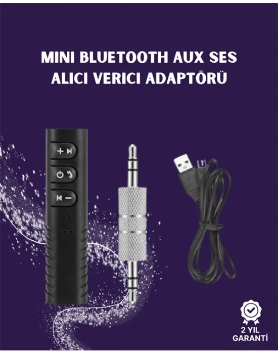 Bluetooth Aux Adaptör | 3.5mm Ses Girişi İçin Kablosuz Dönüştürücü, 10m Menzil