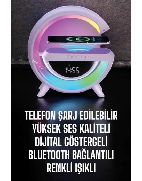 Bluetooth Hoparlör 15w Kablosuz Hızlı Şarj Led Gece Lambası