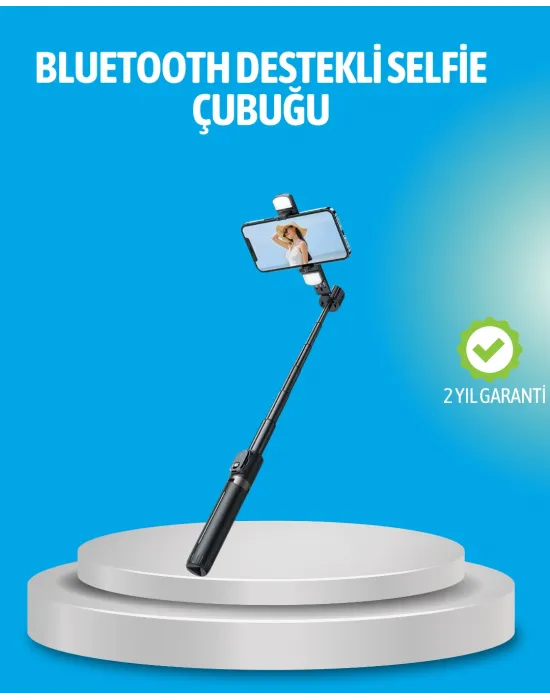 Bluetooth Işıklı Uzaktan Kumandalı Selfie Çubuğu – 130 Cm Yükseklik