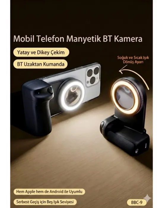 Bluetooth Manyetik Telefon Yapıştırma Kavrama Halka Dolgu Işığı İle Magsafe Selfie Klips