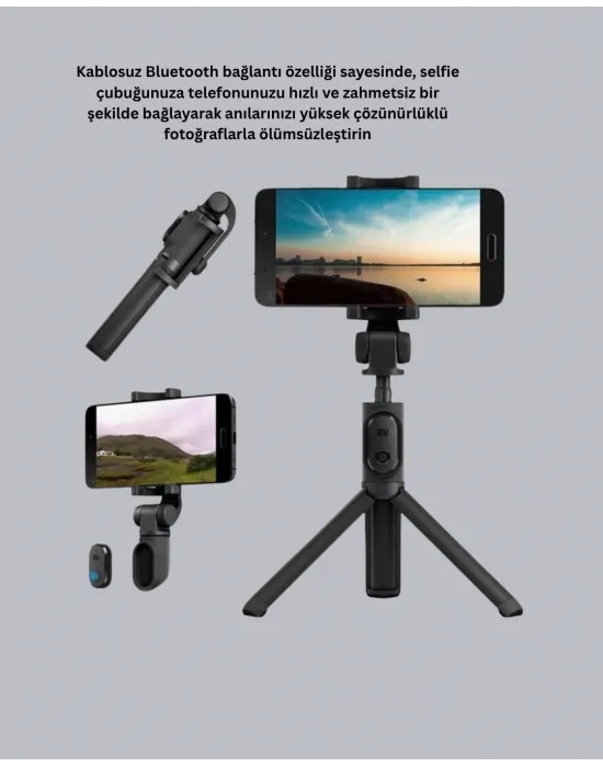 Bluetooth Selfie Çubuğu – 360° Dönebilen Başlık, Kablosuz Bağlantı