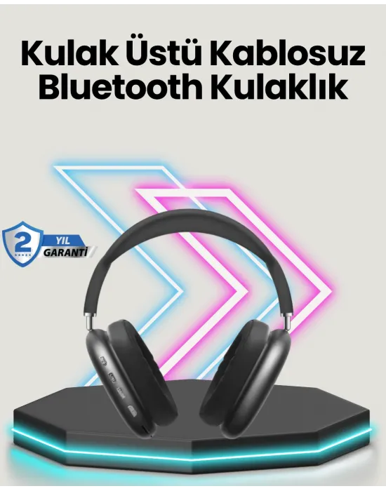 Bluetooth V5.0 Kablosuz Kulak Üstü Kulaklık | Katlanabilir, Mikro Usb Girişli